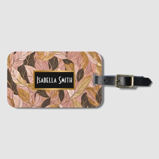 Populäre Schwarz-Pink-Gold-Boho-Blätter-Sammlung Gepäckanhänger (Vorderseite (Horizontal))