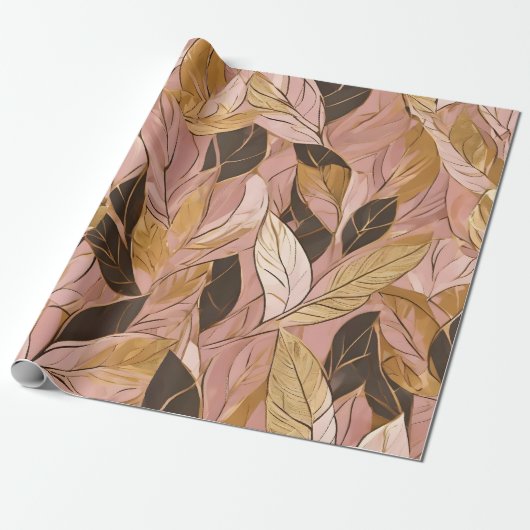 Populäre Schwarz-Pink-Gold-Boho-Blätter-Sammlung Geschenkpapier (Ungerollt)