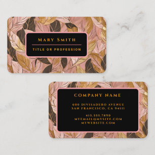 Populäre Schwarz-Pink-Gold-Boho-Blätter-Sammlung Visitenkarte