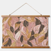 Populäre Schwarz-Pink-Gold-Boho-Blätter-Sammlung Wandteppich Mit Holzrahmen (Vorderseite 2)