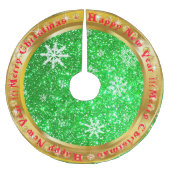 Populäre Snowflake Gold Glitzer Green Polyester Weihnachtsbaumdecke (Vorderseite)