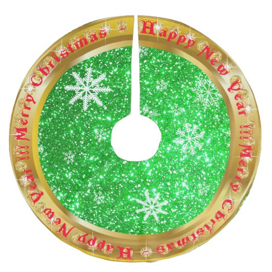 Populäre Snowflake Gold Glitzer Green Polyester Weihnachtsbaumdecke (Vorderseite)