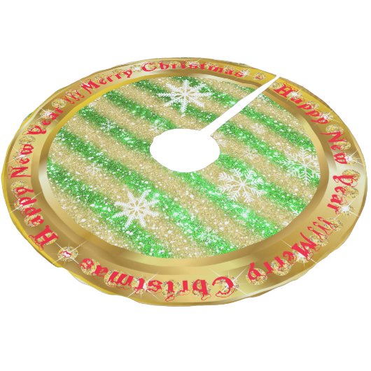 Populäre Snowflake Gold Glitzer Green Polyester Weihnachtsbaumdecke (Schrägansicht)