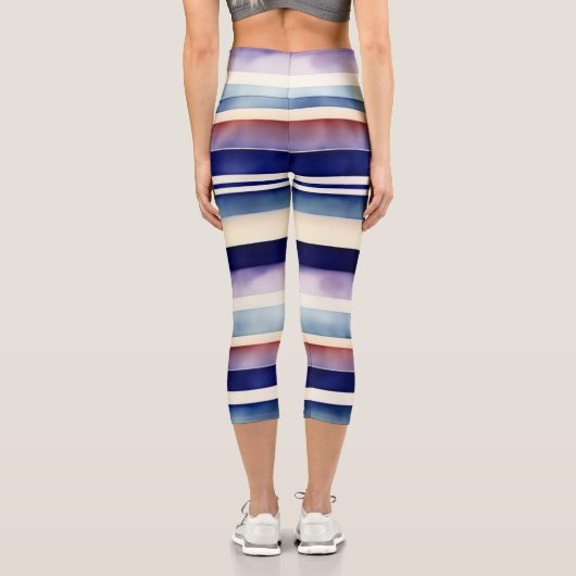 Populäre Summer Navy Blue Boat Stripes Collection Capri Leggings (Rückseite)