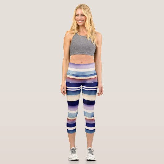 Populäre Summer Navy Blue Boat Stripes Collection Capri Leggings (Vorderseite)