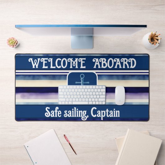 Populäre Summer Navy Blue Boat Stripes Collection Schreibtischunterlage (Büro 1)