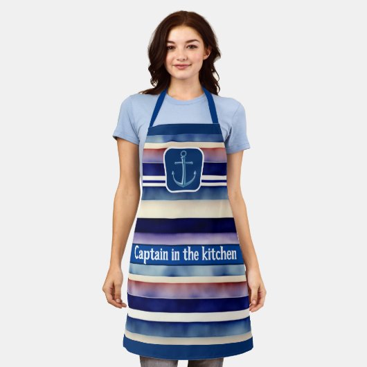 Populäre Summer Navy Blue Boat Stripes Collection Schürze (Getragen)