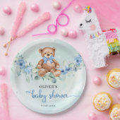 Populäre Teddy Bär dusty blue bluoral eucalyptus Pappteller (Party)