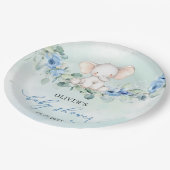 Populärer Elefant dusty blue floral eucalyptus Pappteller (Schrägansicht)