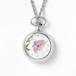 *~* populärer Pfingstrosen-Aquarell-Rosa-Lavendel Armbanduhr