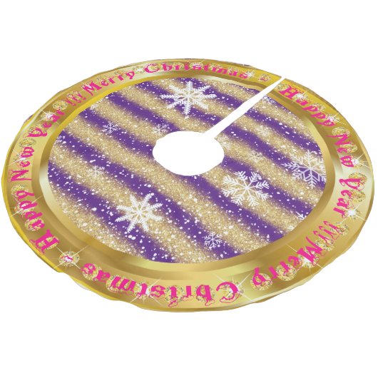 Populärer Snowflake Gold Glitzer Lila Polyester Weihnachtsbaumdecke (Schrägansicht)