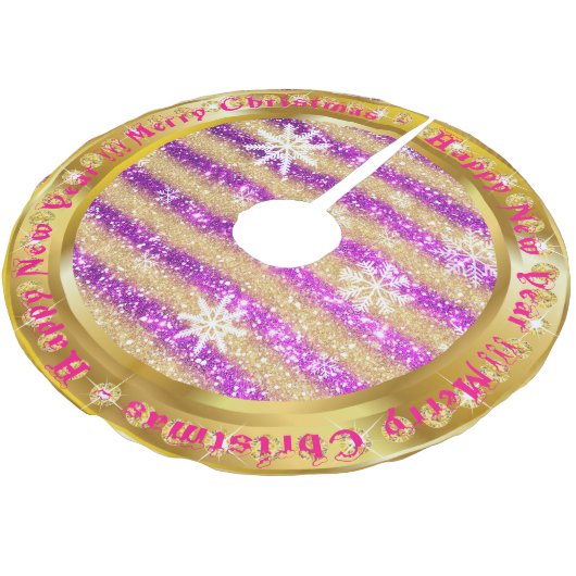 Populärer Snowflake Gold Glitzer Lila Polyester Weihnachtsbaumdecke (Schrägansicht)