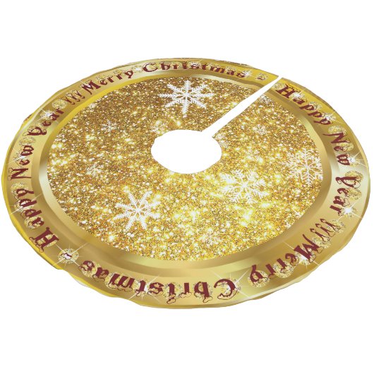 Populärer Snowflake-Gold-Glitzer Polyester Weihnachtsbaumdecke (Schrägansicht)