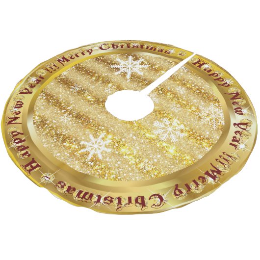 Populärer Snowflake-Gold-Glitzer Polyester Weihnachtsbaumdecke (Schrägansicht)