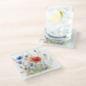 Populationen & Cornblumen: Rustikale Wiesenfarbe Glasuntersetzer (Schrägansicht)