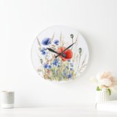 Populationen & Cornblumen: Rustikale Wiesenfarbe Große Wanduhr (Zuhause)