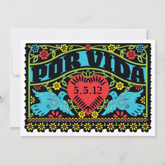 Por Vida Love Birds Papel Picado Einladung (Rückseite)