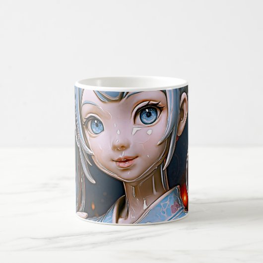 Porcelain Anime Girl Under Lantern Lights Kaffeetasse (Mittel)