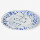 Porcelain Blue Floral Beerdigung Pappteller (Schrägansicht)