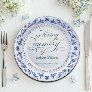 Porcelain Blue Floral Beerdigung Pappteller