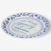 Porcelain Blue Floral Beerdigung Pappteller (Schrägansicht)