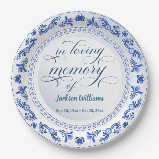 Porcelain Blue Floral Beerdigung Pappteller (Vorderseite)