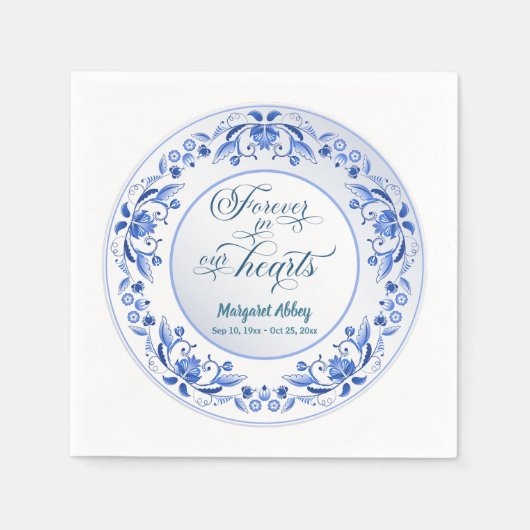 Porcelain Blue Floral Beerdigung Serviette (Vorderseite)