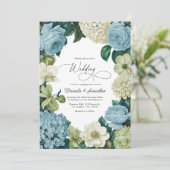 Porcelain Blue, Soft Sage & Ivory Wedding Einladung (Stehend Vorderseite)