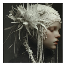 Porcelain Girl Floral Lace Headdress Portrait