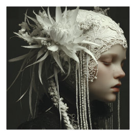 Porcelain Girl Floral Lace Headdress Portrait Fotodruck