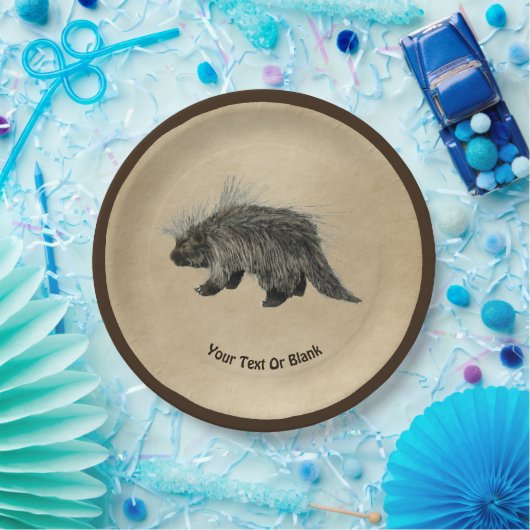 Porcupine auf altem Papier Pappteller (Party)