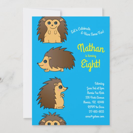 Porcupine Igel Kindergeburtstag Party Einladung (Vorderseite)