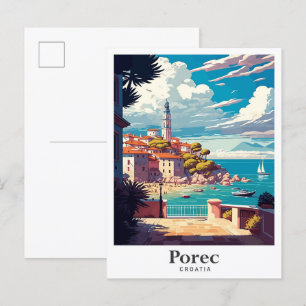 Porec Kroatien Kunst Vintage Reise Illustration Postkarte