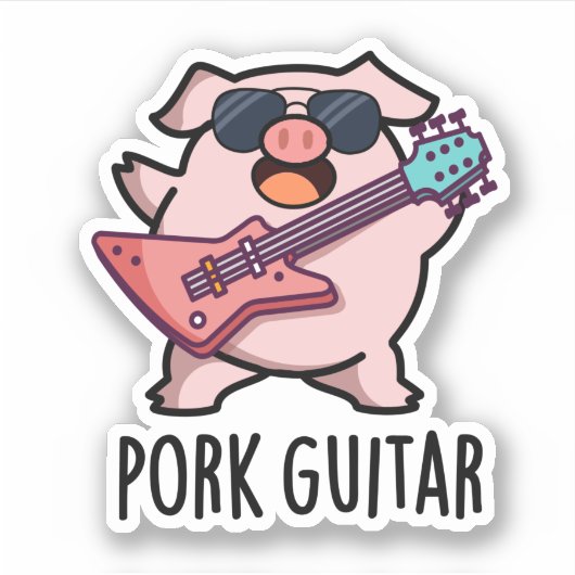 Pork Guitar Funny Rock Guitar Pig Pub Aufkleber (Vorderseite)