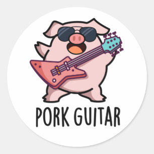 Pork Guitar Funny Rock Guitar Pig Pub Runder Aufkleber
