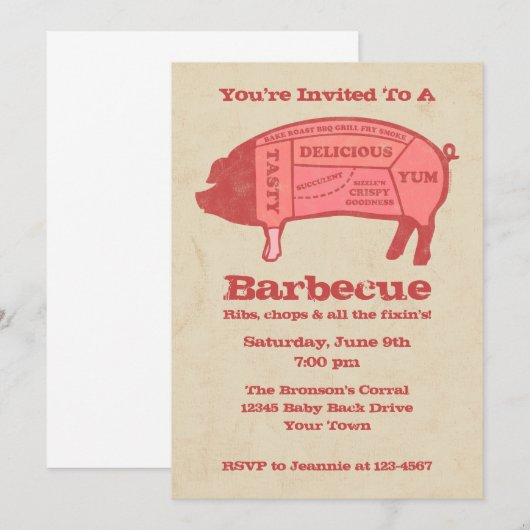 Porkaholic Custom Barbecue Einladung (Vorne/Hinten)