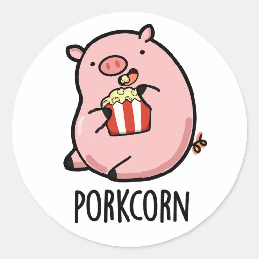 Porkcorn Funny Popcorn Pun Runder Aufkleber (Vorderseite)