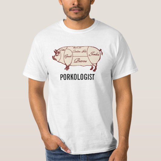 Porkologist Schweinefleisch schneidet T-Shirt (Vorderseite)