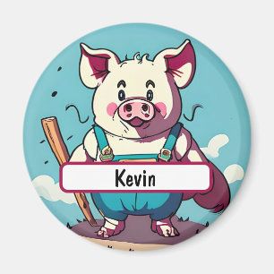 Porky des Bauern mit individualisierbarer Nametag Magnet