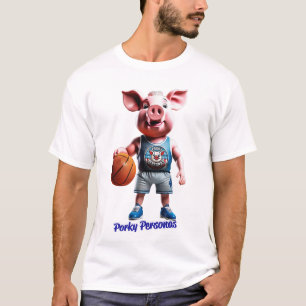 Porky Personas lustige Schweine Charaktere. Basket T-Shirt