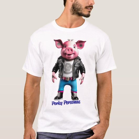 Porky Personas lustige Schweinecharakter T-Shirt (Vorderseite)