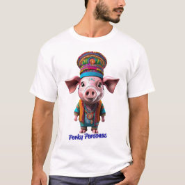 Porky Personas lustige Schweinefiguren. Hippie T-Shirt