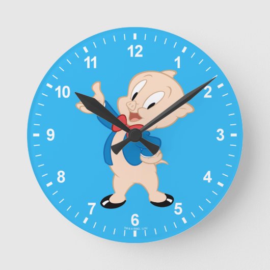 Porky Pig | Klassische Pose Runde Wanduhr (Vorderseite)