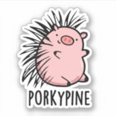 Porky-Pine Funny Porcupine Pig Pun Aufkleber (Vorderseite)