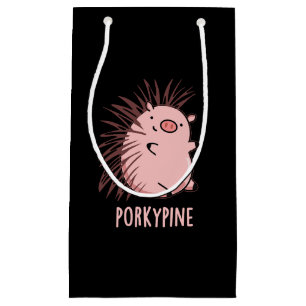 Porky-Pine Funny Porcupine Pig Pun Dark BG Kleine Geschenktüte