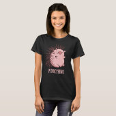 Porky-Pine Funny Porcupine Pig Pun Dark BG T-Shirt (Vorne ganz)