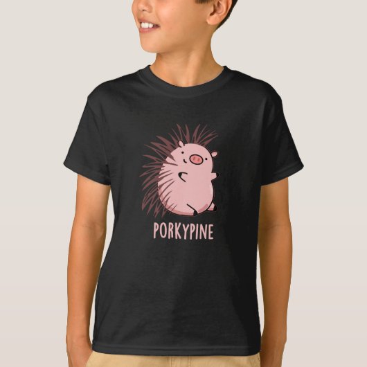 Porky-Pine Funny Porcupine Pig Pun Dark BG T-Shirt (Vorderseite)