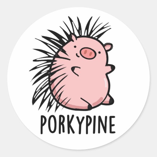 Porky-Pine Funny Porcupine Pig Pun Runder Aufkleber (Vorderseite)
