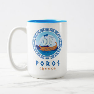 Poros, Griechenland Griechisches Schiff Design Zweifarbige Tasse