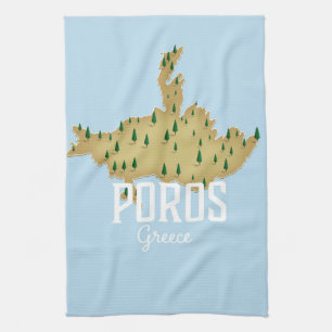 Poros Griechisch Karte Illustriertes Reiseplakat Geschirrtuch